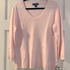 NWT Karen Scott Vneck pink 3/4 sleeve sweater SZ L